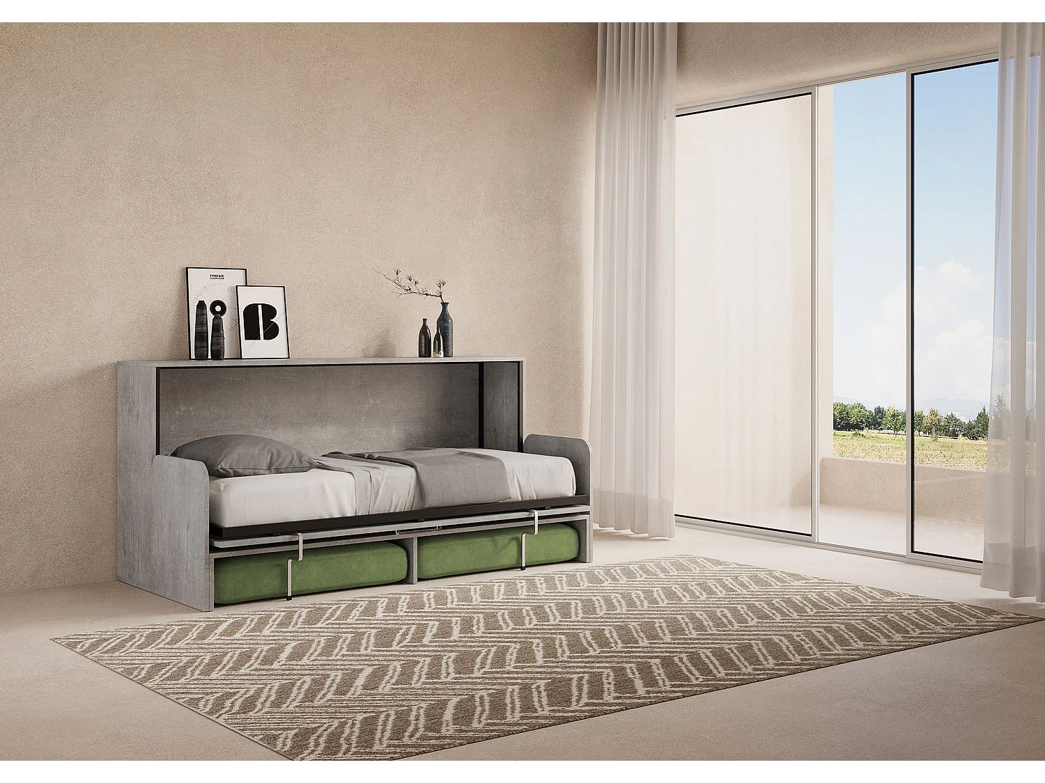 Kando Einzel-Schrankbett mit Betonsofa, grün