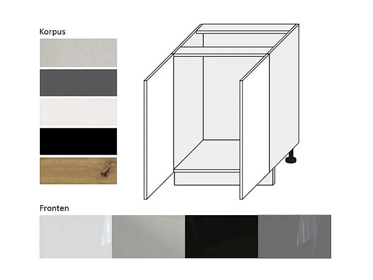 KÜCHENUNTERSCHRANK Essen D11/60 Schwarz Hochglanz / Grau Matt 60 / 50 / 82cm