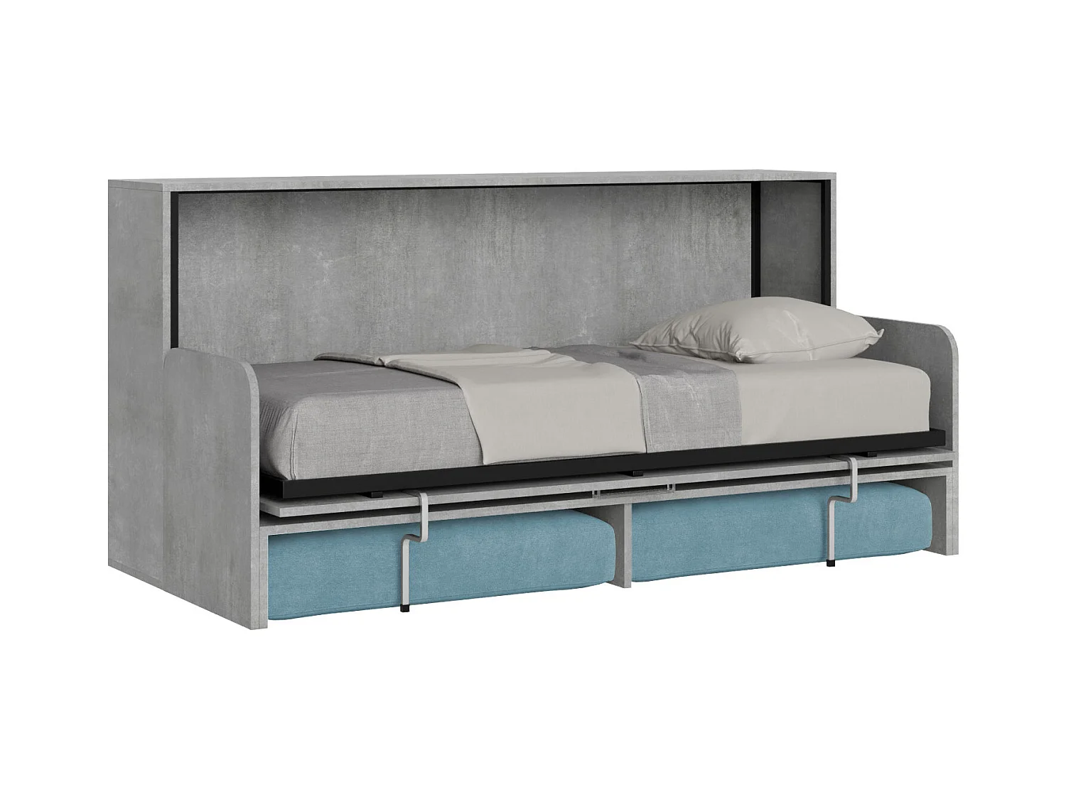 Kando Einzel-Schrankbett mit Sofa mit Zementmatratze, blau