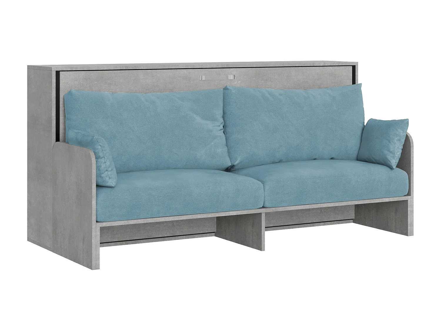 Letto singolo a scomparsa Kando con divano con materasso cemento, azzurro