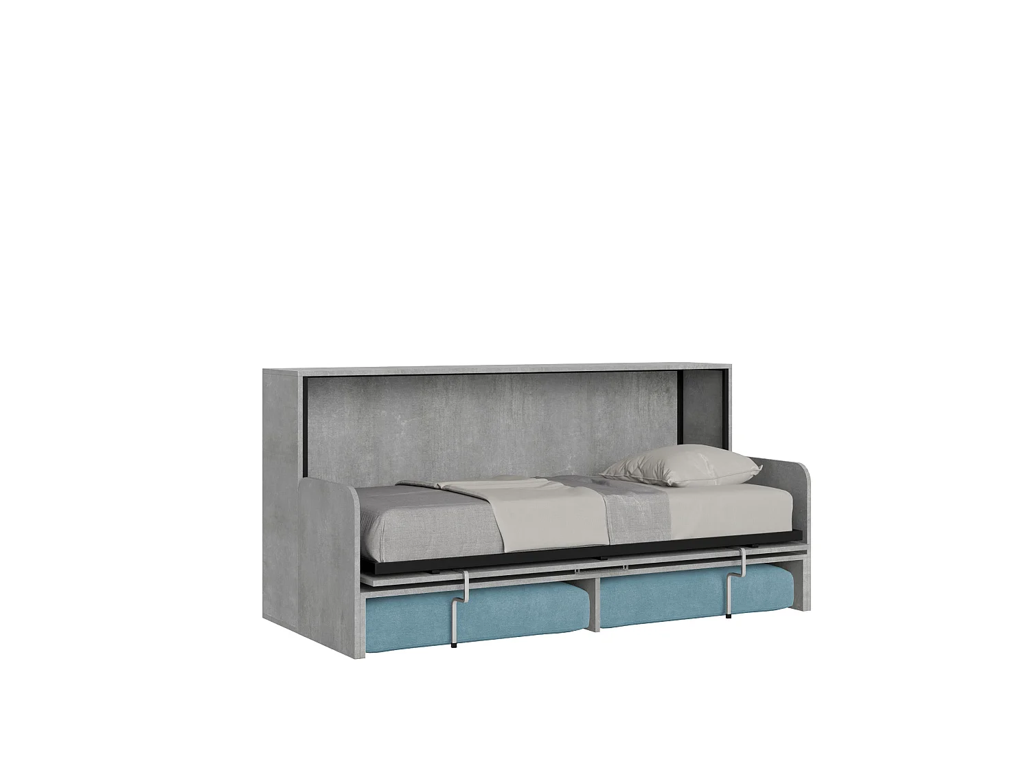 Kando Einzel-Schrankbett mit Sofa mit Zementmatratze, blau