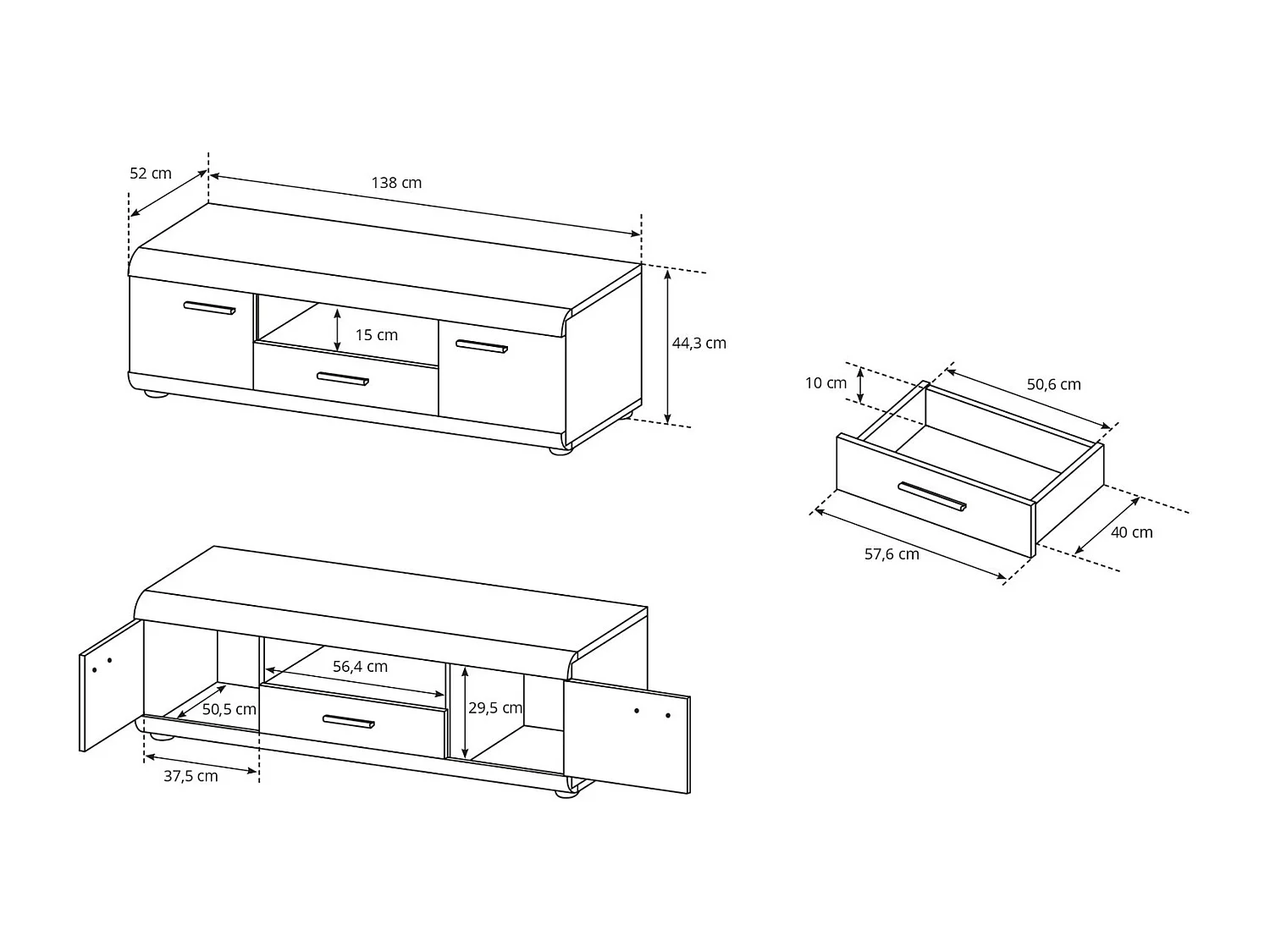 LOWBOARD Link B Eiche Sonoma 140 / 54 / 44cm