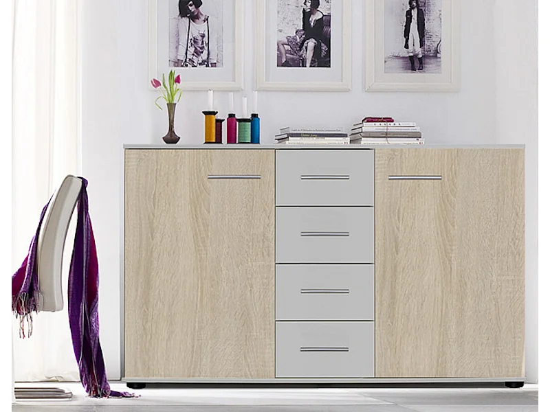 KOMMODE Franziska weiß / Eiche Sägerau 130 / 40,5 / 83cm