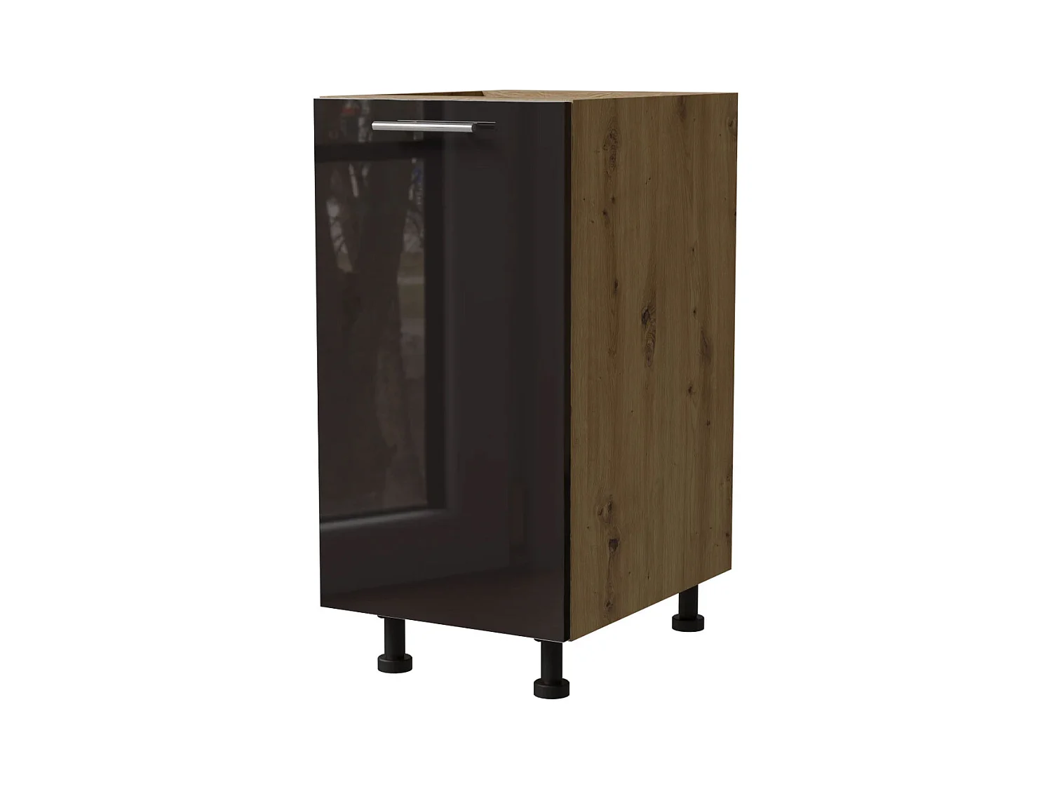 KÜCHENUNTERSCHRANK Essen D1D/40 Schwarz Hochglanz / Eiche Artisan Matt 40 / 50 / 82cm