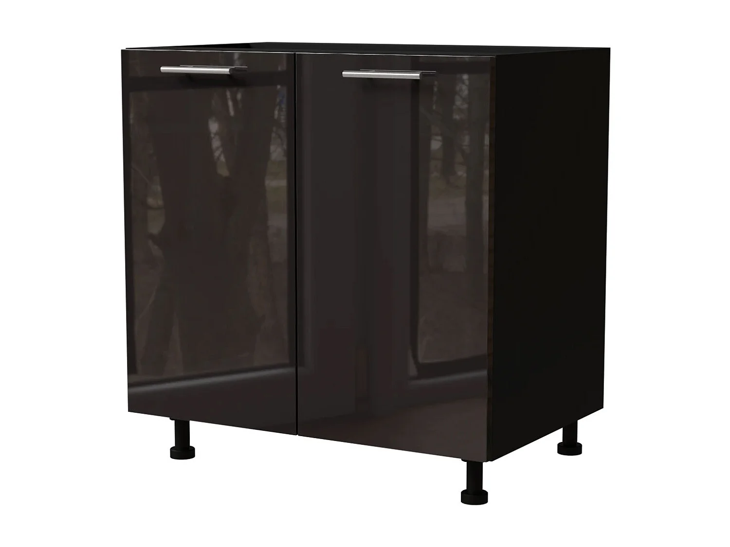 KÜCHENUNTERSCHRANK Essen D11/80 Schwarz Hochglanz / Schwarz Matt 80 / 50 / 82cm