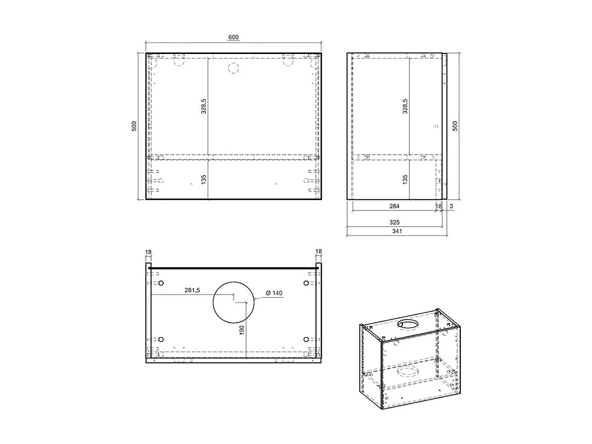 WRASENSCHRANK Essen W8/60 Schwarz Hochglanz / Schwarz Matt 60 / 32,5 / 50cm