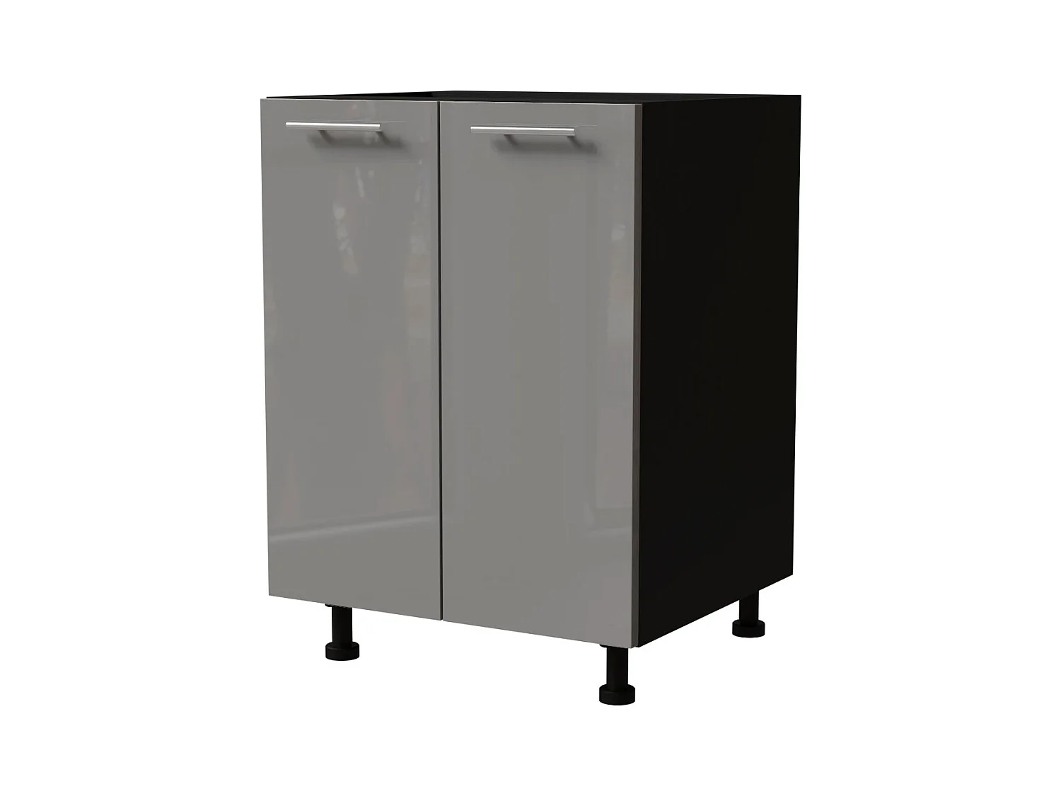 KÜCHENUNTERSCHRANK Essen D11/60 Grau Hochglanz / Schwarz Matt 60 / 50 / 82cm