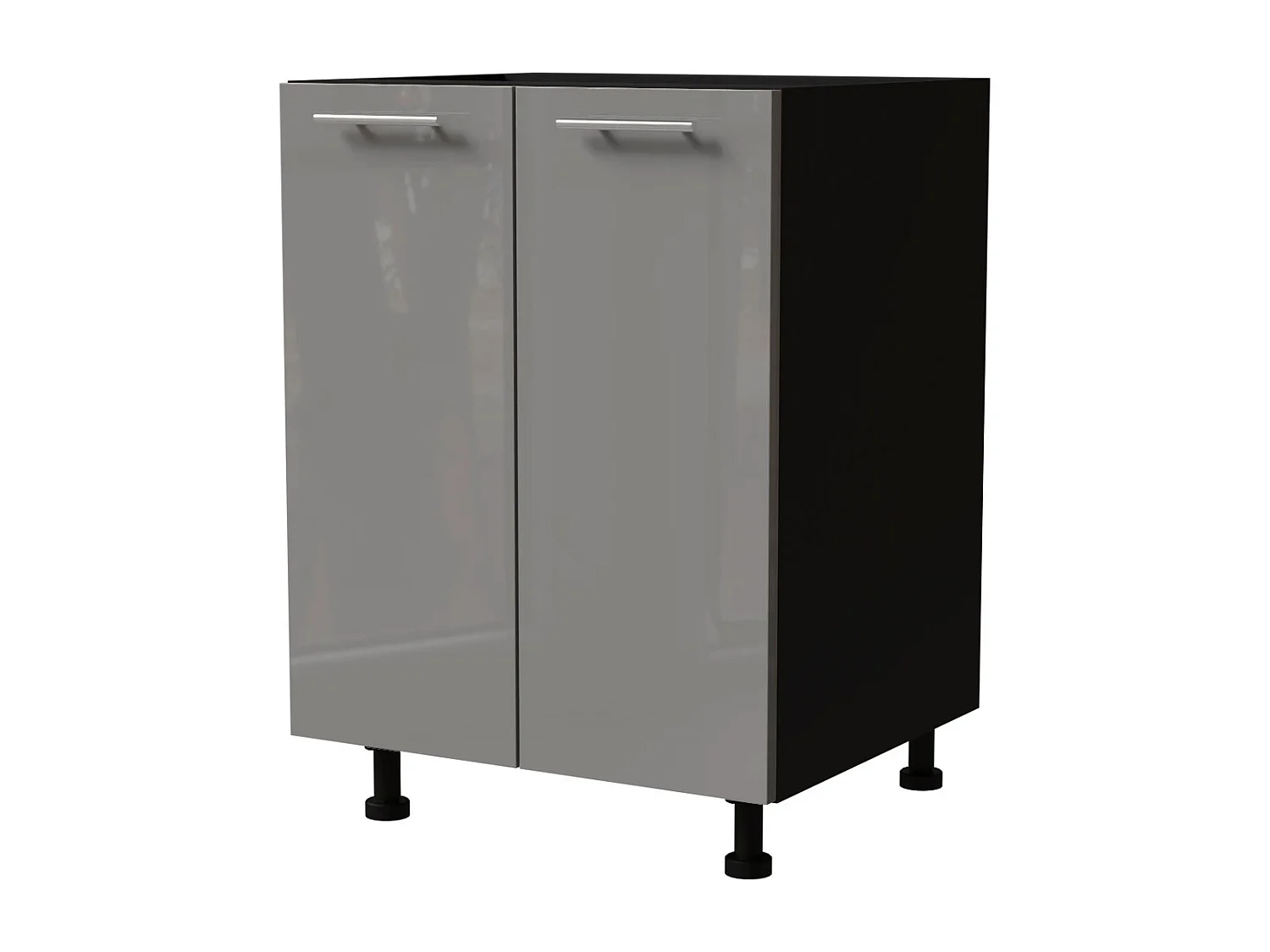KÜCHENUNTERSCHRANK Essen D11/60 Grau Hochglanz / Schwarz Matt 60 / 50 / 82cm