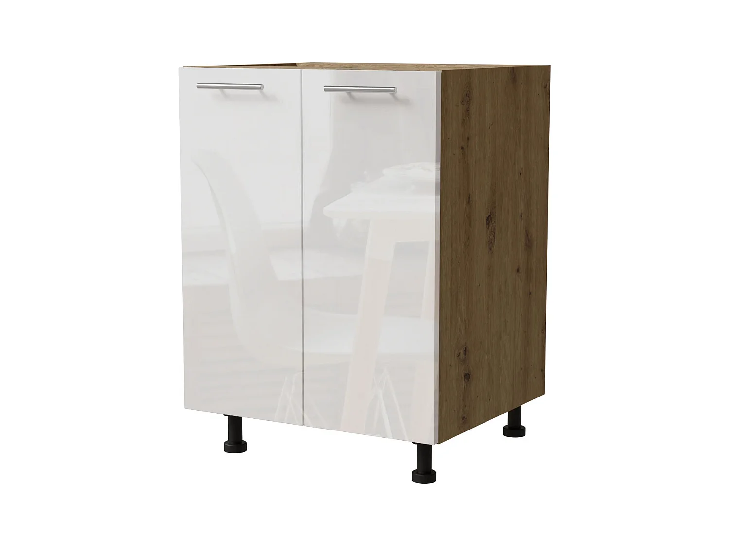 KÜCHENUNTERSCHRANK Essen D11/60 Weiß Hochglanz / Eiche Artisan Matt 60 / 50 / 82cm