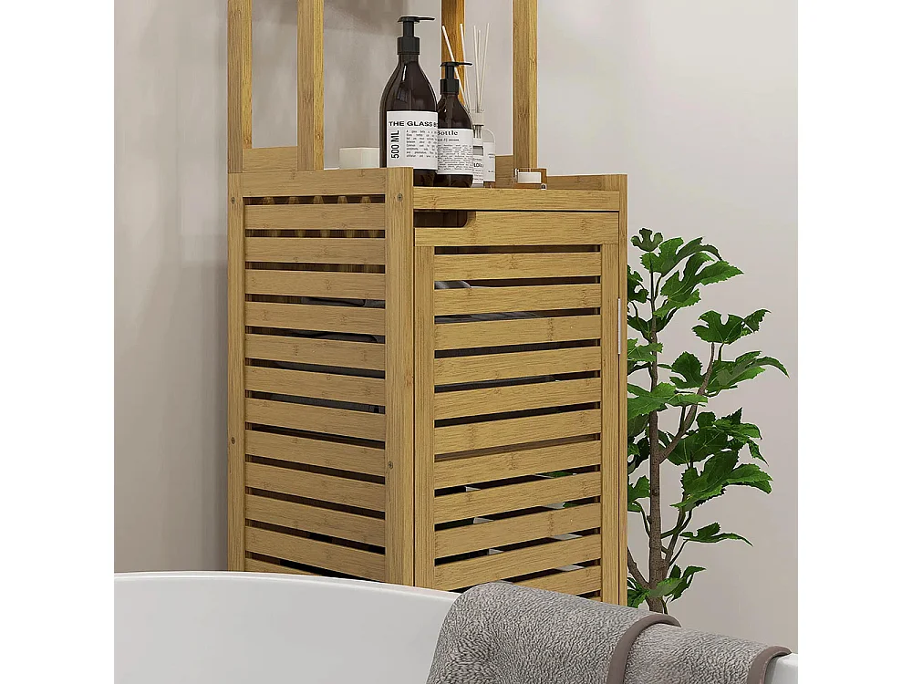 Étagère de salle de bain, 3 niveaux, 1 armoire, 38,5 cm x 33 cm x 170 cm, couleur naturelle.