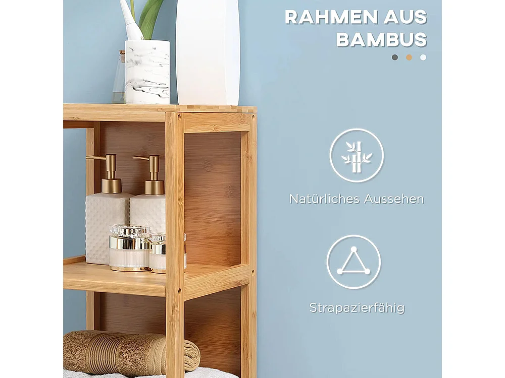 Meuble de salle de bain, 3 étagères, 2 tiroirs, en bambou, 30 cm x 30 cm x 140 cm, couleur naturelle