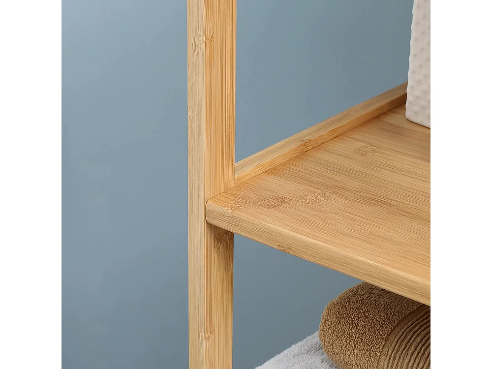 Meuble de salle de bain, 3 étagères, 2 tiroirs, en bambou, 30 cm x 30 cm x 140 cm, couleur naturelle