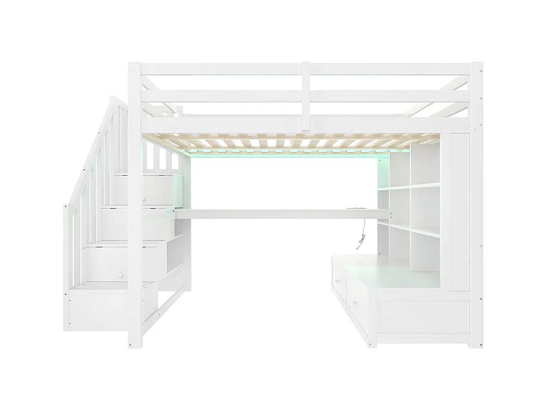 Lit mezzanine avec rangement, 140x200cm, blanc.