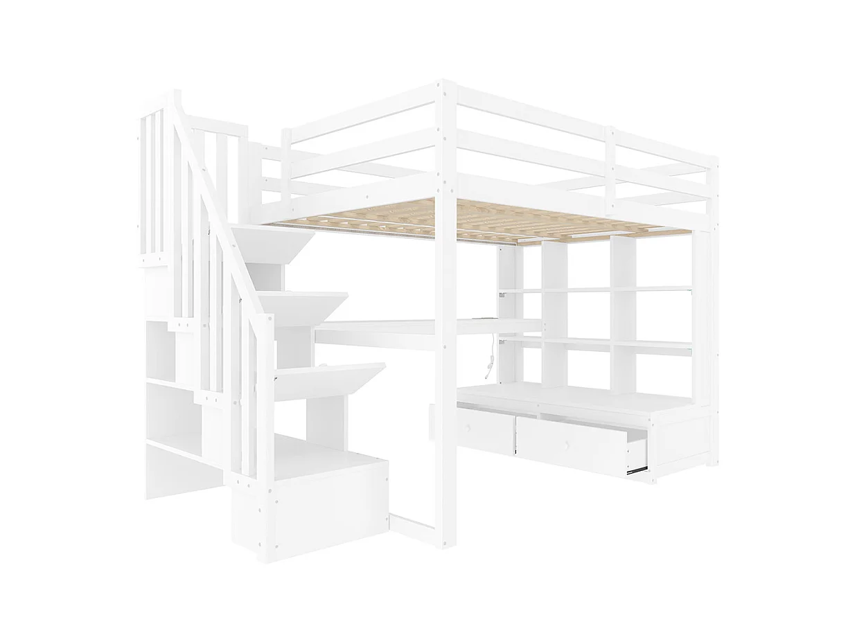 Lit mezzanine avec rangement, 140x200cm, blanc.