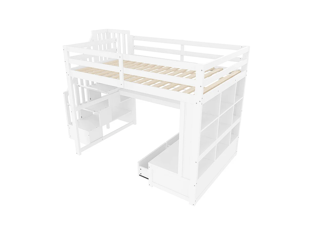 Lit mezzanine avec rangement, 140x200cm, blanc.