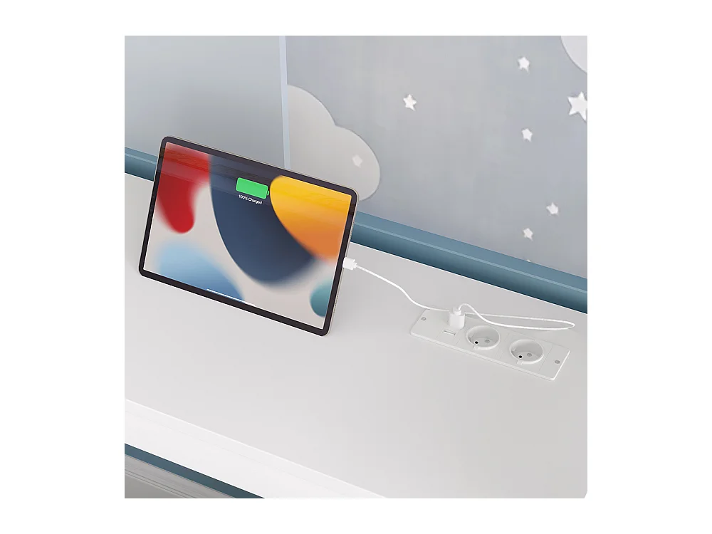 Lit mezzanine avec rangement, 140x200cm, blanc.