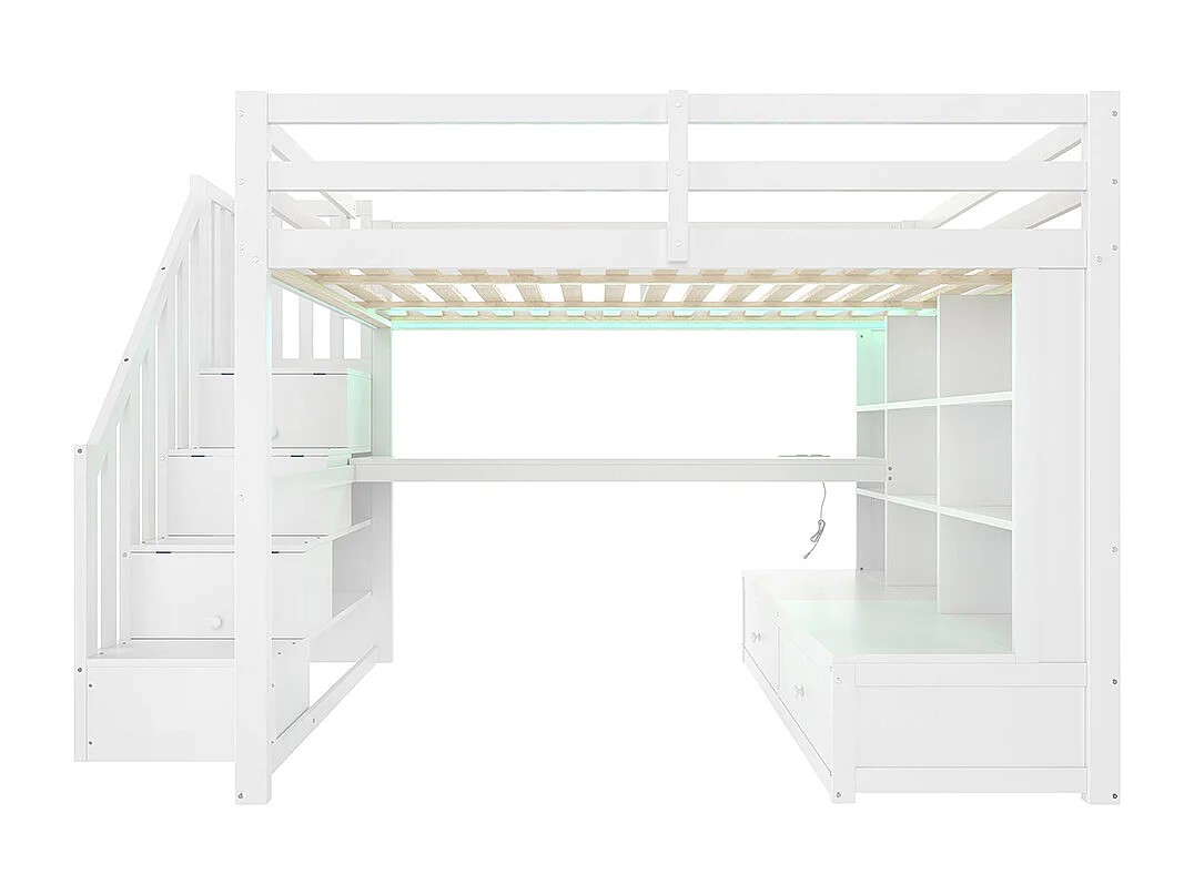 Hoog bed met opbergruimte, 140x200cm, wit.