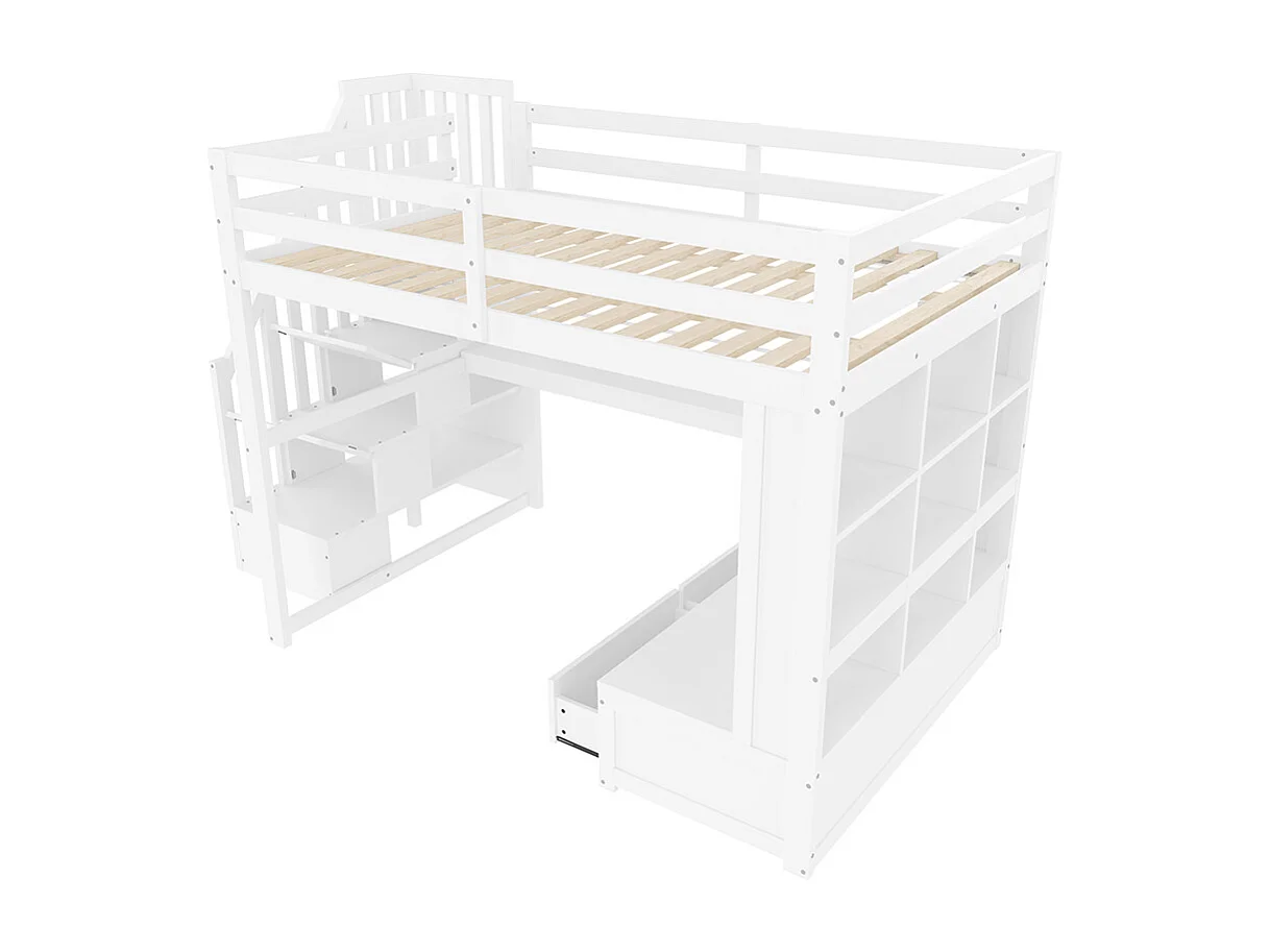 Hoog bed met opbergruimte, 140x200cm, wit.