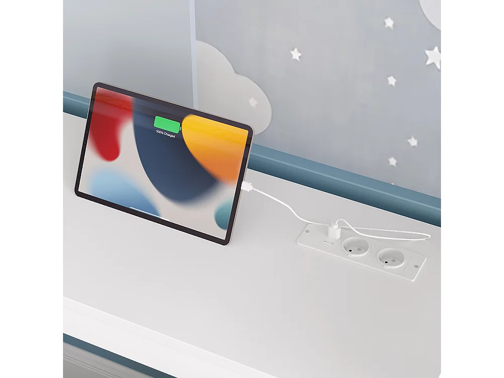 Hoog bed met opbergruimte, 140x200cm, wit.