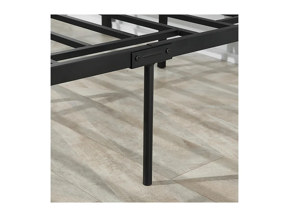 Lit double en acier, dimensions 190 x 140 cm, avec sommier et tête de lit, finition bois foncé, noir