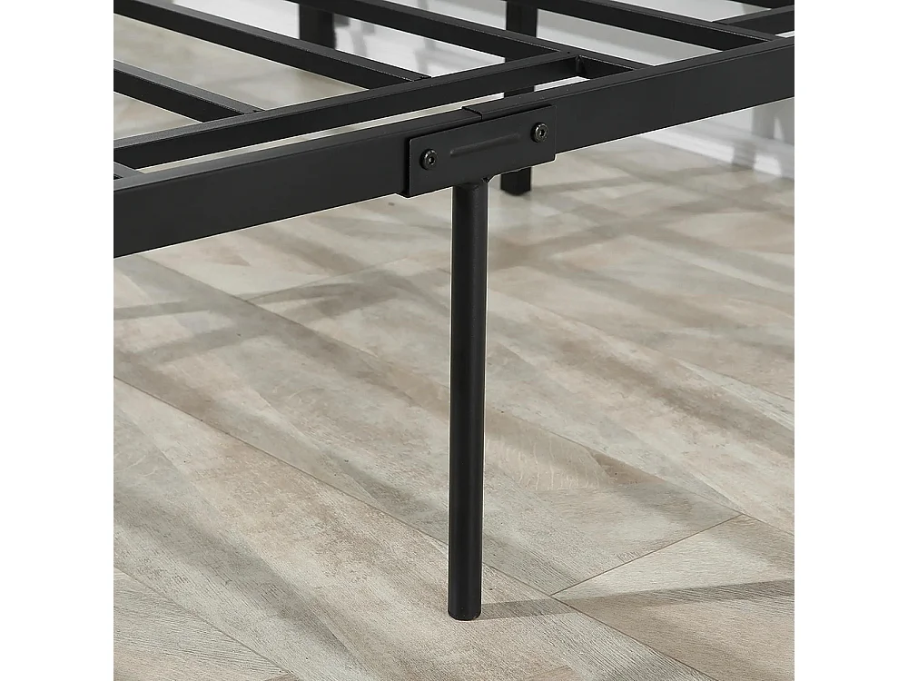 Lit double en acier, dimensions 190 x 140 cm, avec sommier et tête de lit, finition bois foncé, noir