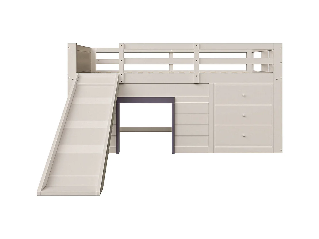 Niedriges Loftbett mit Rutsche, 140x200, creme.