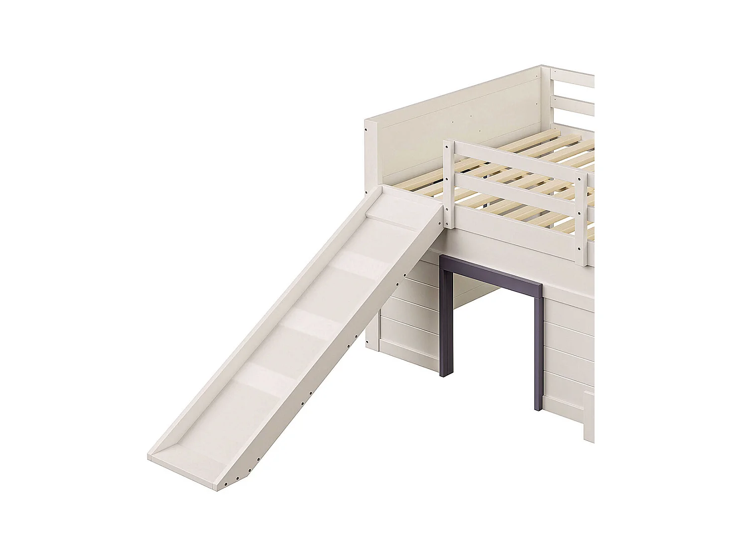 Niedriges Loftbett mit Rutsche, 140x200, creme.