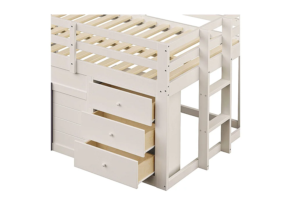 Niedriges Loftbett mit Rutsche, 140x200, creme.