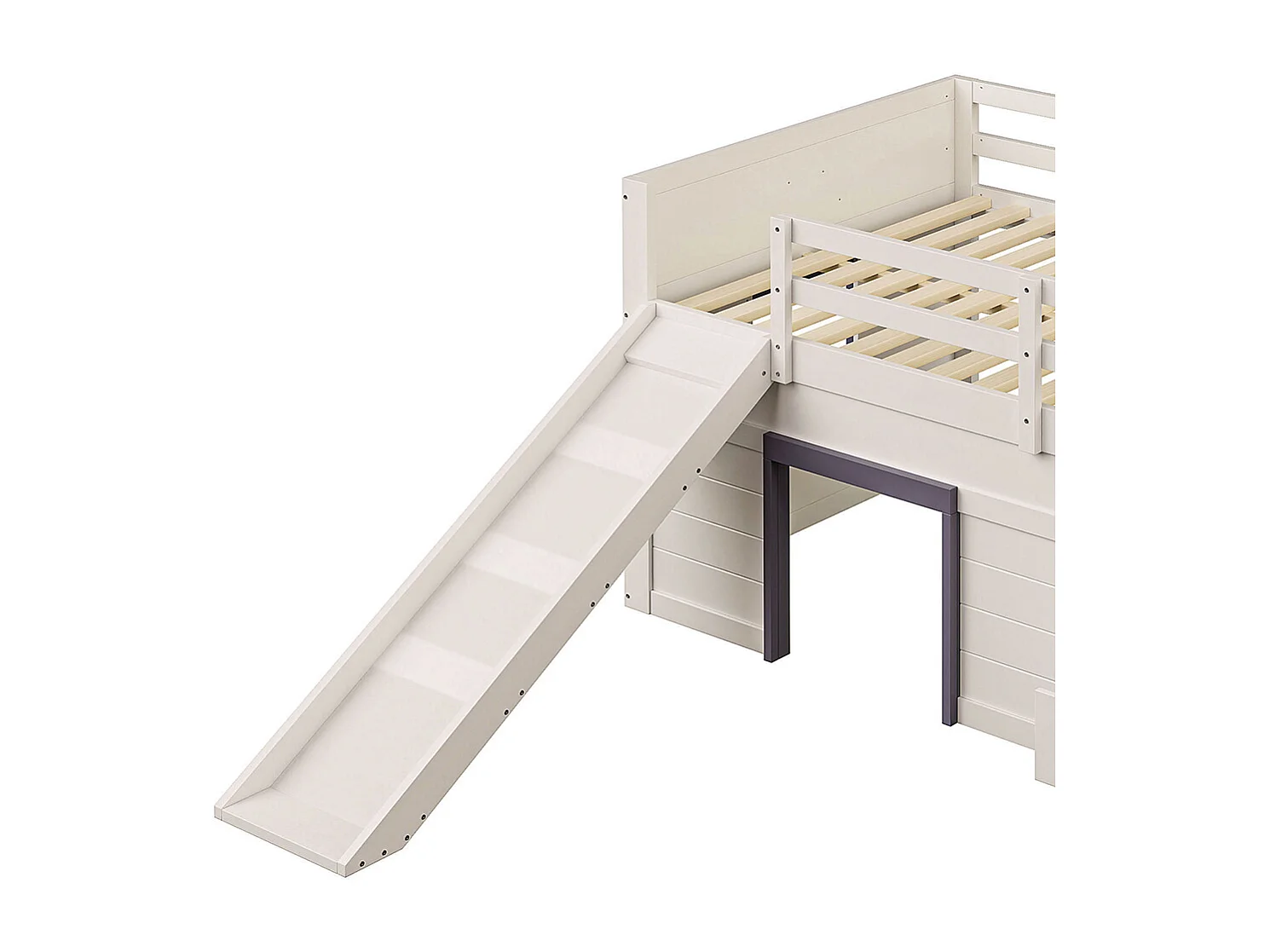 Niedriges Loftbett mit Rutsche, 140x200, creme.