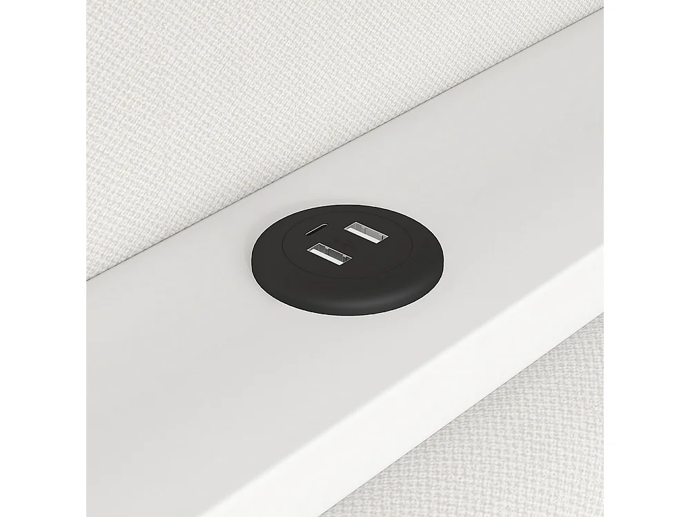 Gepolstertes Bett mit LED-Beleuchtung, 90x200cm, weiß.