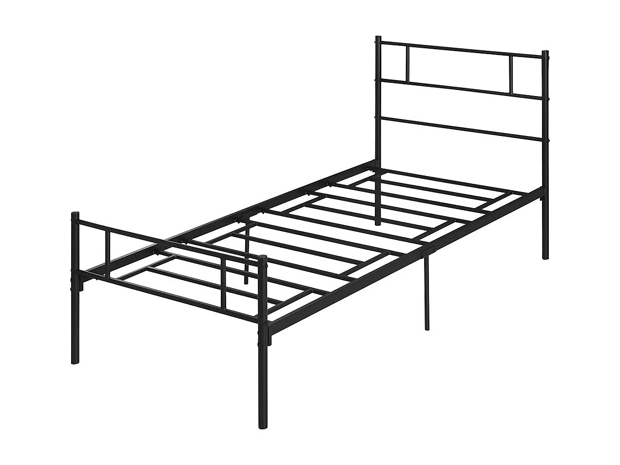 Cadre de lit 90 x 190 cm, sommier en acier, avec tête et pied de lit, espace de rangement sous le lit,noir