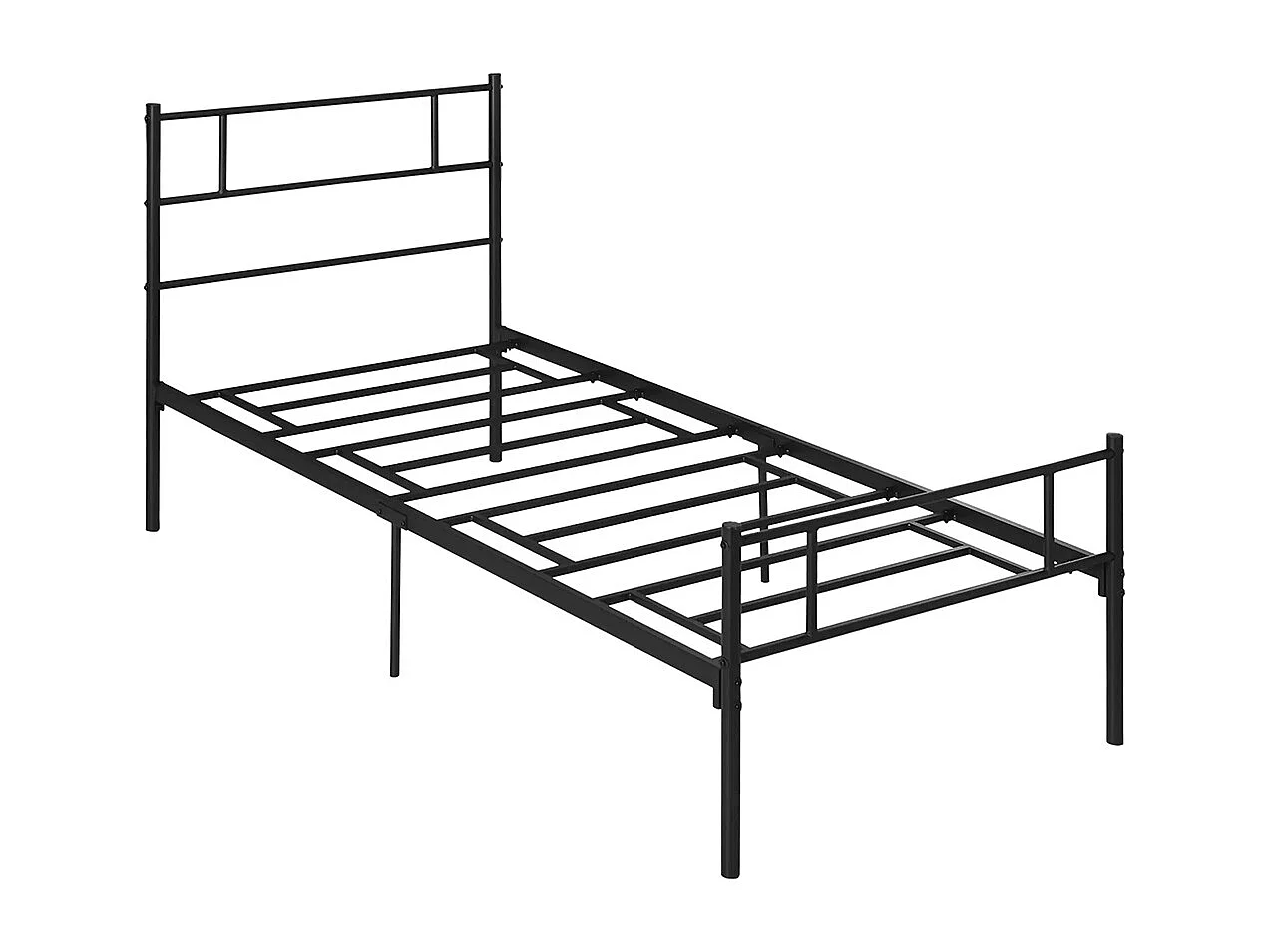 Cadre de lit 90 x 190 cm, sommier en acier, avec tête et pied de lit, espace de rangement sous le lit,noir