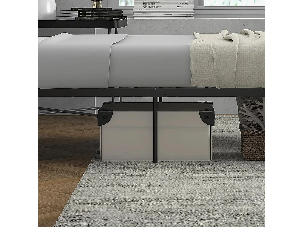 Cadre de lit 90 x 190 cm, sommier en acier, avec tête et pied de lit, espace de rangement sous le lit,noir