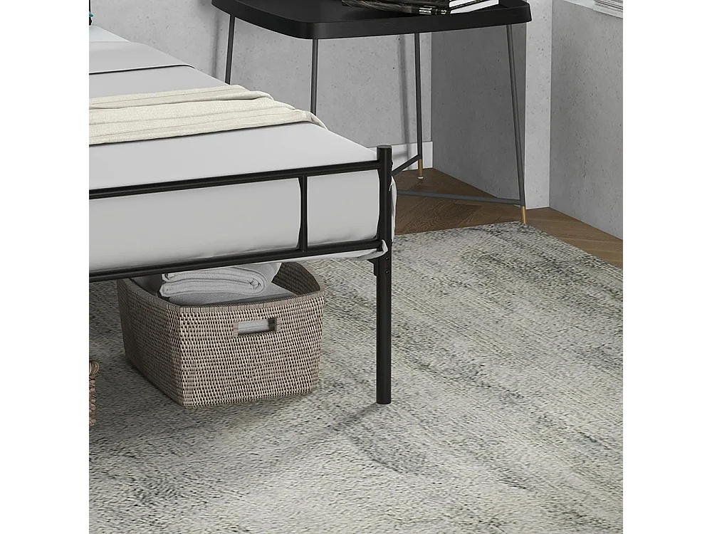 Cadre de lit 90 x 190 cm, sommier en acier, avec tête et pied de lit, espace de rangement sous le lit,noir