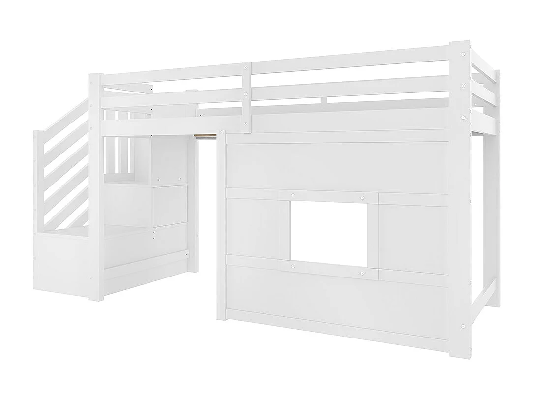 Lit mezzanine avec rangement, 90x200cm, blanc.