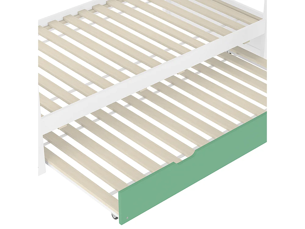 Letto a castello con scivolo per bambini, 90x201cm, bianco+verde.