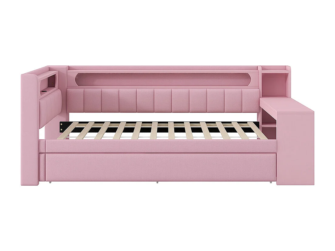 Letto imbottito con luci LED, 90x200cm, rosa.