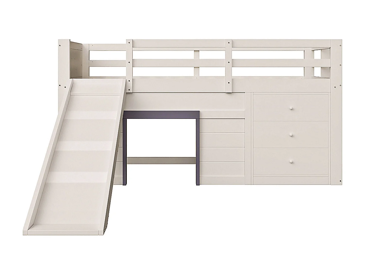 Lit bas type loft avec toboggan, 90x200, crème.