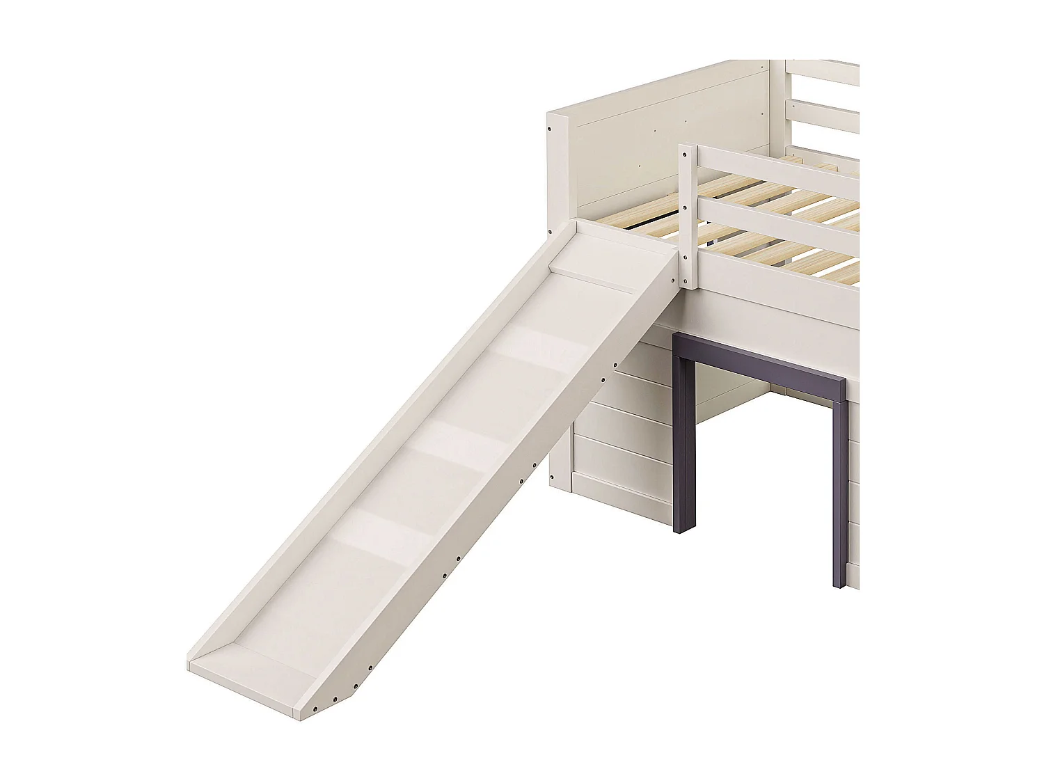 Lit bas type loft avec toboggan, 90x200, crème.