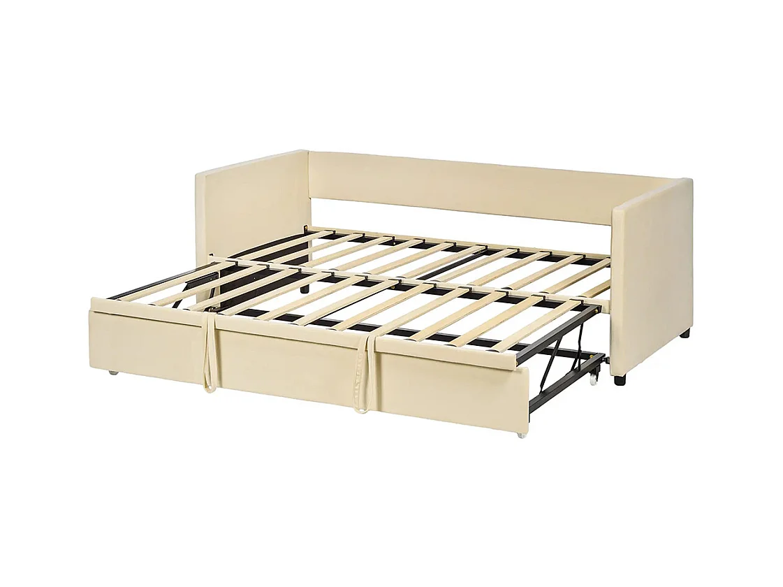 Canapé-lit 2 en 1 avec sommier 90 x 190 cm, canapé 2 places et lit double, blanc crème