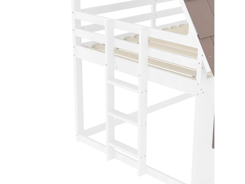 Houten stapelbed, 140x200, wit+bruin.