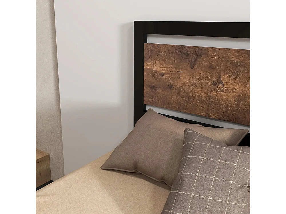 Cadre de lit simple en acier 90 x 190 cm, dimensions : 97 x 195 x 103 cm, aspect bois, noir