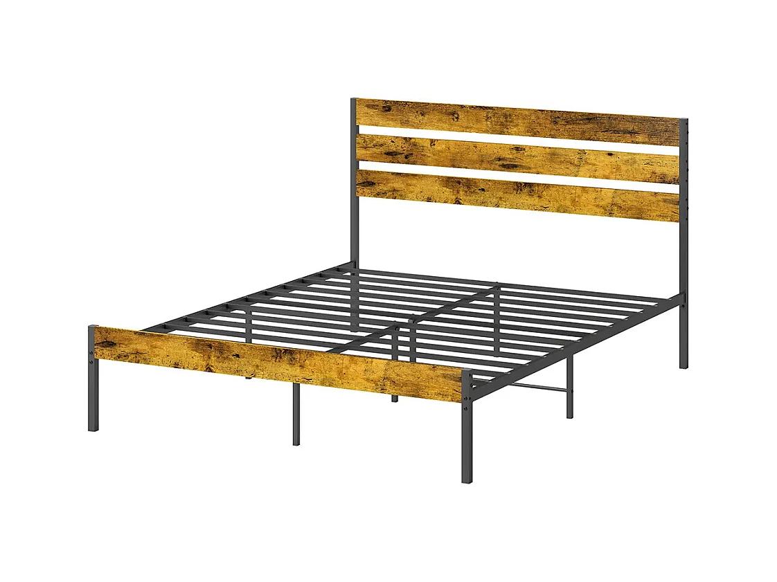 Lit double en acier 160 x 200 cm, avec sommier et tête de lit, style industriel