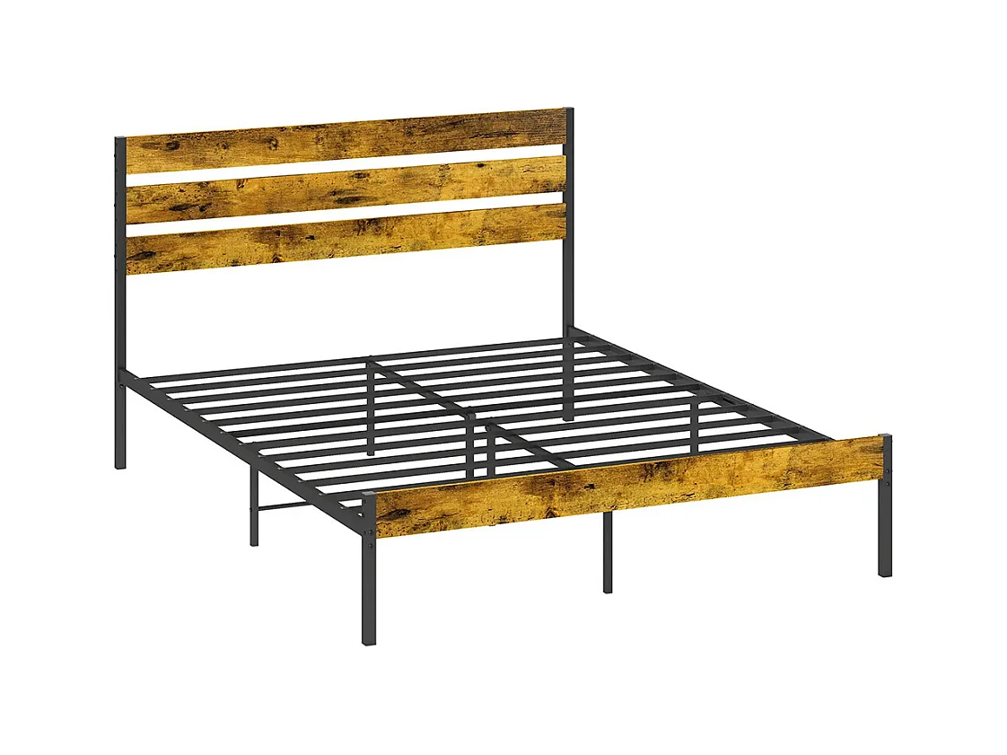 Lit double en acier 160 x 200 cm, avec sommier et tête de lit, style industriel