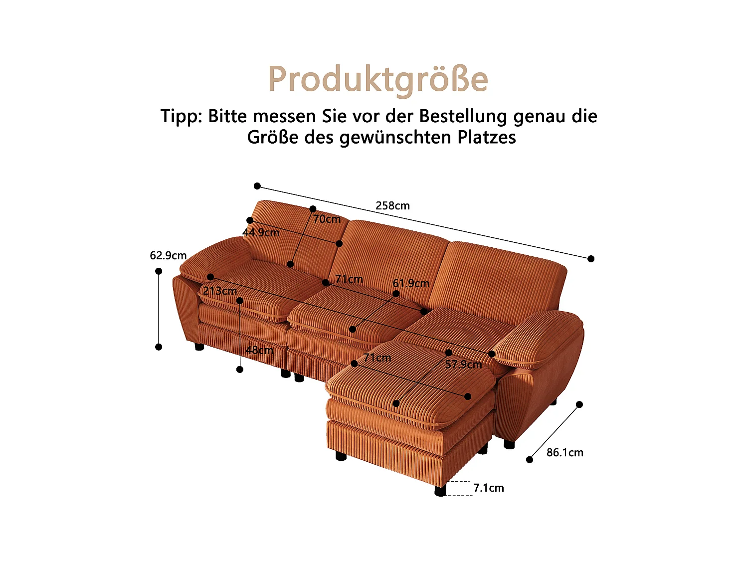 Modulares Sofa, Sofa mit zwei Kissen, Lampenvelours, mit abnehmbarem Bezug, orange