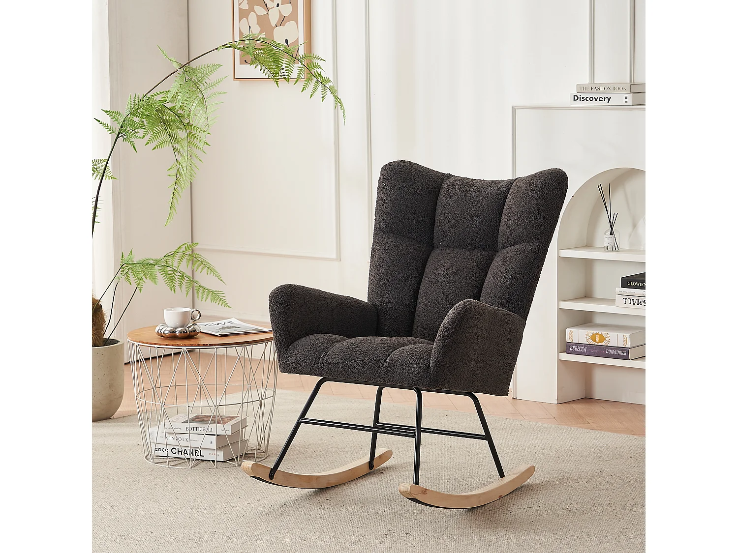 Fauteuil à bascule moderne, avec dossier haut et accoudoirs, confortable et unique,gris