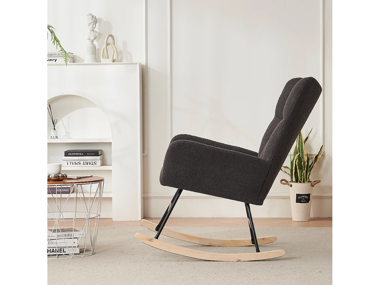 Fauteuil à bascule moderne, avec dossier haut et accoudoirs, confortable et unique,gris