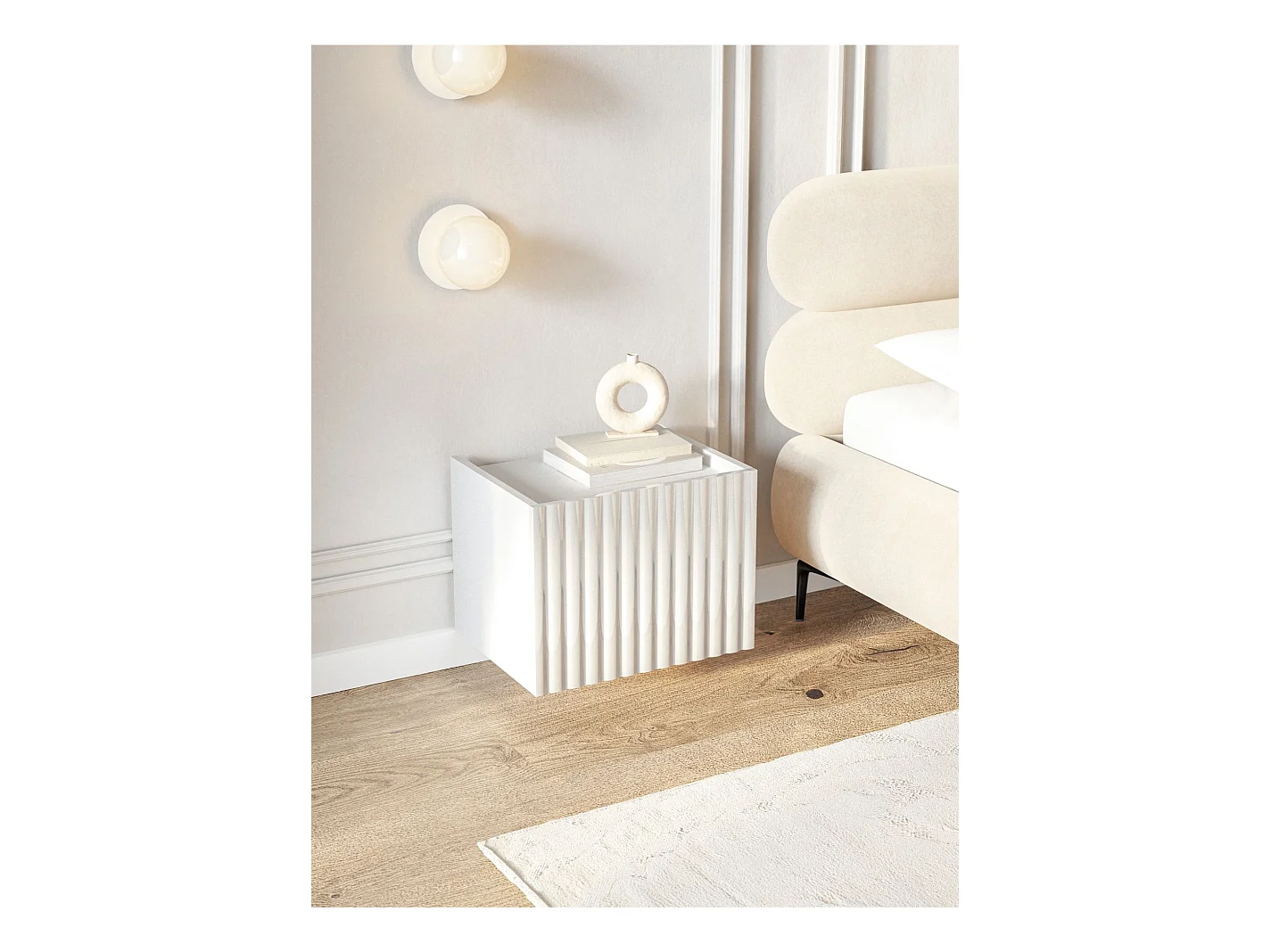 Hangend nachtkastje – hoogglans wit – 48 cm – FIORRA