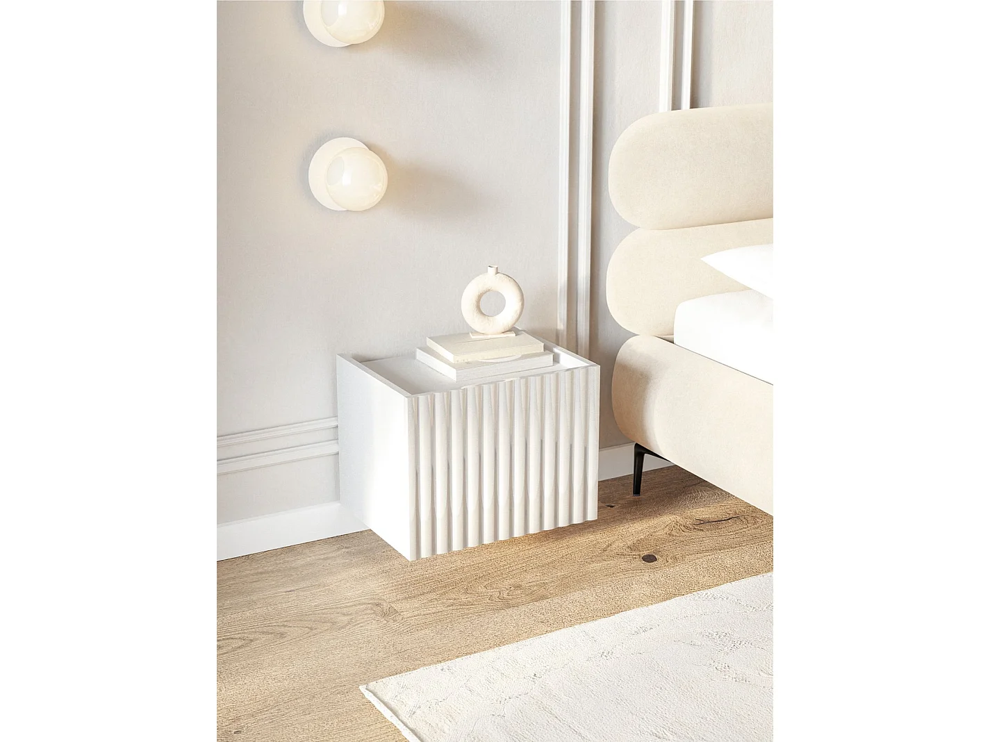 Table de chevet murale – blanc brillant – 48 cm – FIORRA