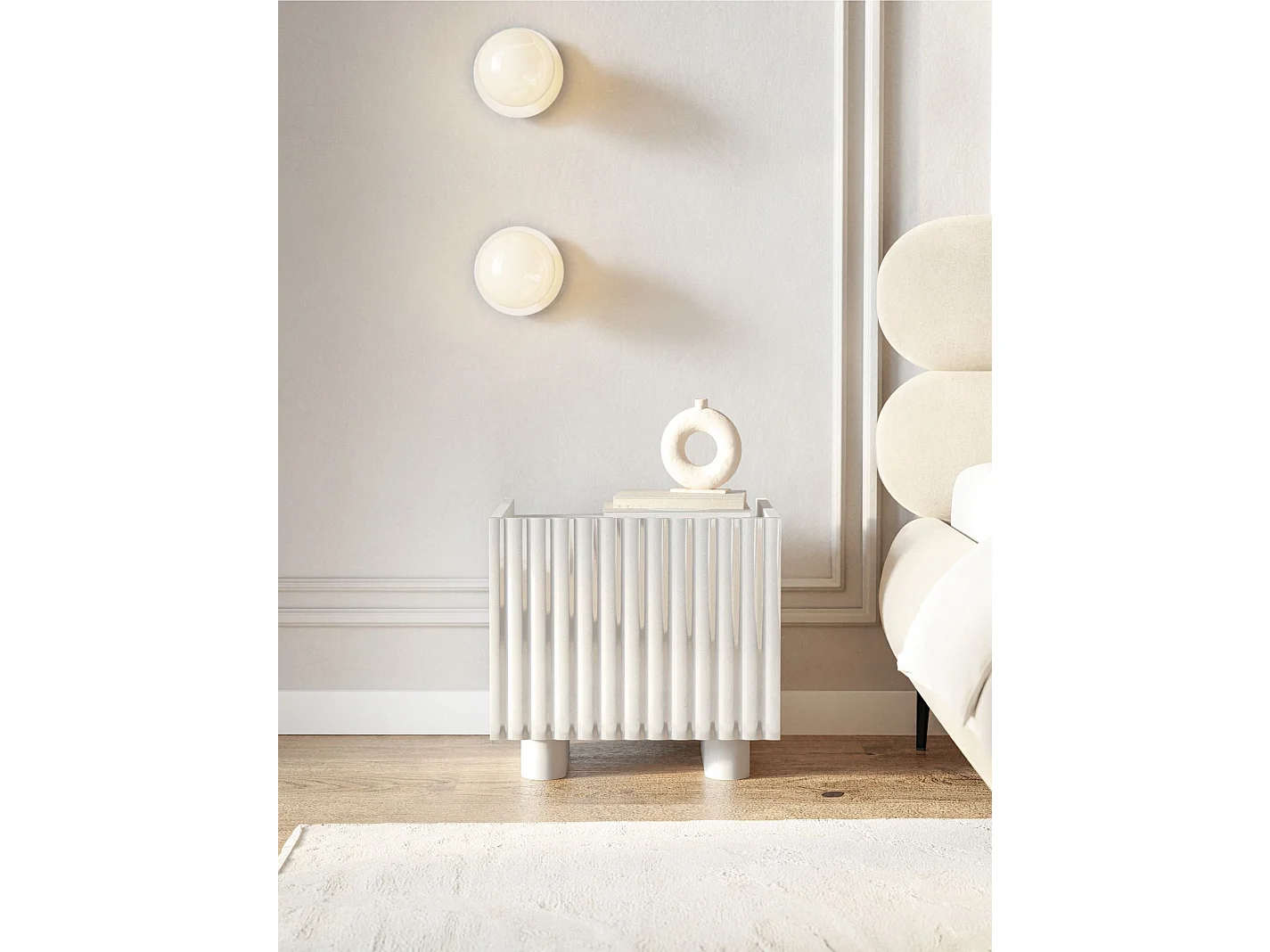 Mesita de noche – blanco alto brillo – 48 cm – FIORRA